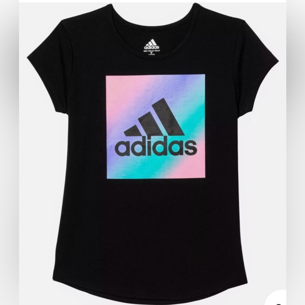 NWT Adidas Big Girl's Rainbow Logo Graphic Pint Cotton Active T-Shirt L (14)